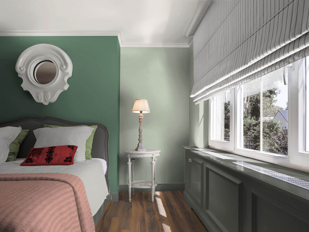 Warm-toned green nuances for a classic ambience | 3D malachite 45, 3D oasis 80